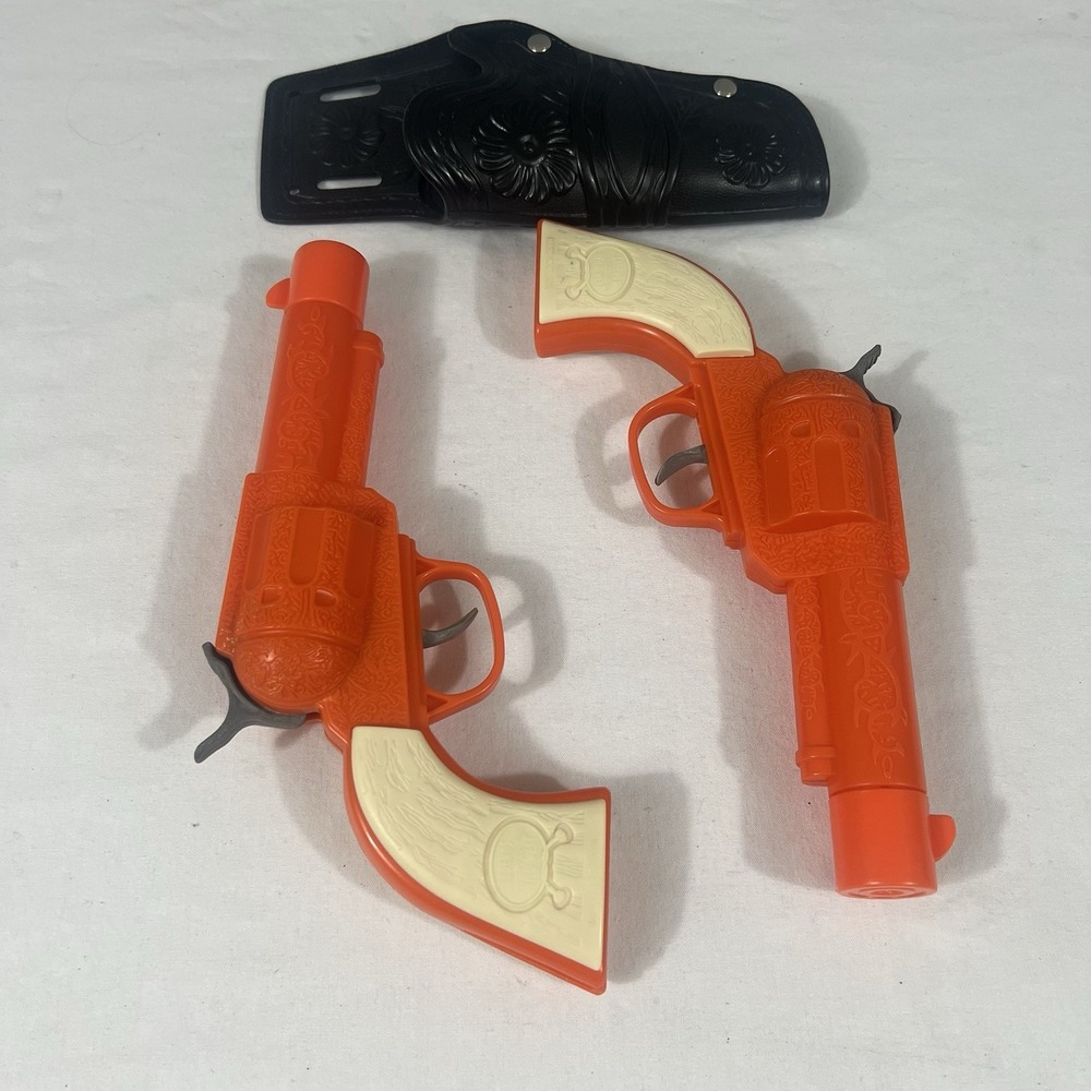 2009 IMPERIAL TOYS ORANGE & WHITE REVOLVERS TOY CAP GUN LEGENDS OF THE WILD WEST